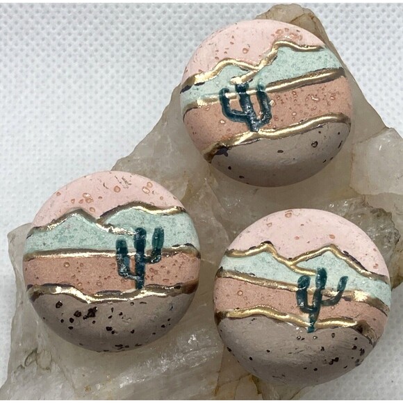 Vintage Lot of 3 Ceramic‎ SW Style Hand Painted Button Covers 80s 90s Style - Picture 1 of 7